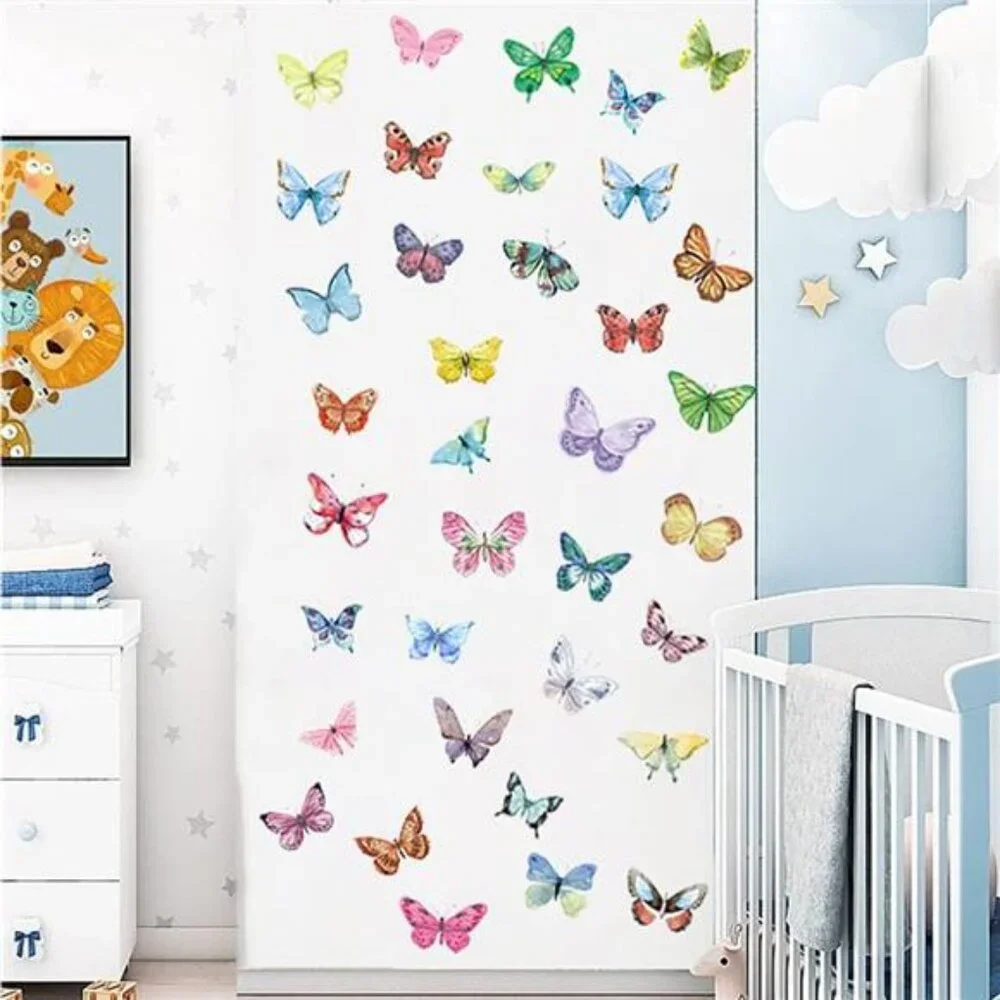 Watercolor Butterfly Peel and Stick Wall Decals for Girls Bedroom